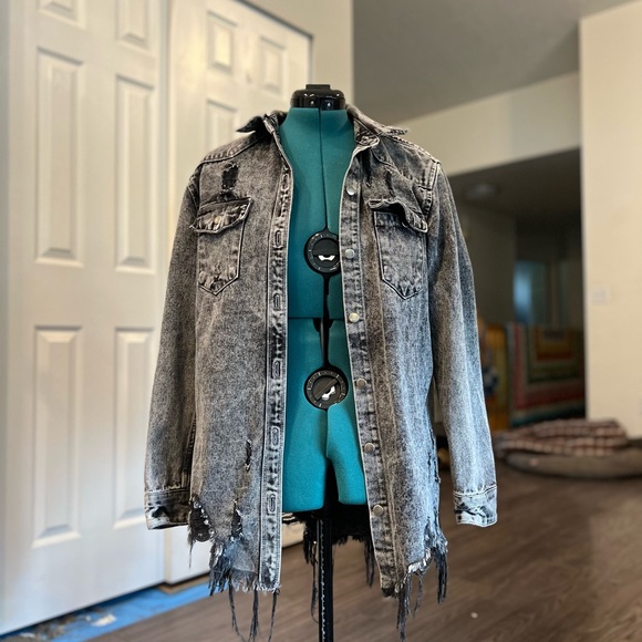 Upcycled Grateful Dead tattered shacket sz S - Picture 4 of 4